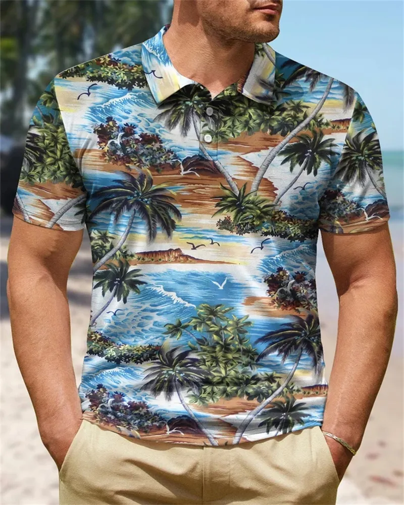 Herren Polos Sommer Hawaii-Polo Herren T-Shirt Tropische Hemden Blumenoberteile Freizeithemd Utton Chemise Loose Vacation Beach 230627