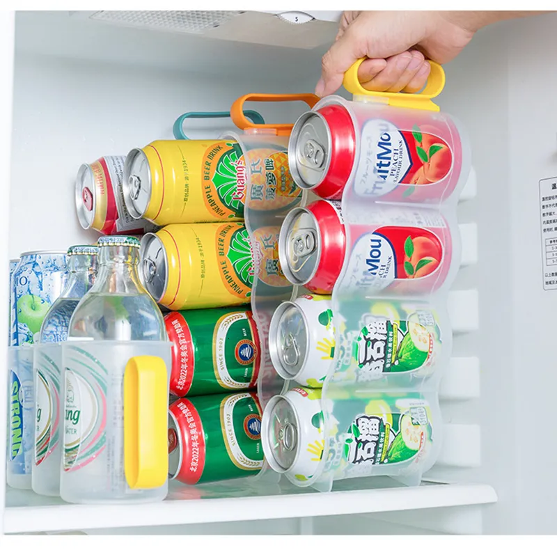 2-Tier Rolling Refrigerator Organizer Bins Soda Can Beverage Bottle Holder  For Fridge Kitchen Plastic Storage