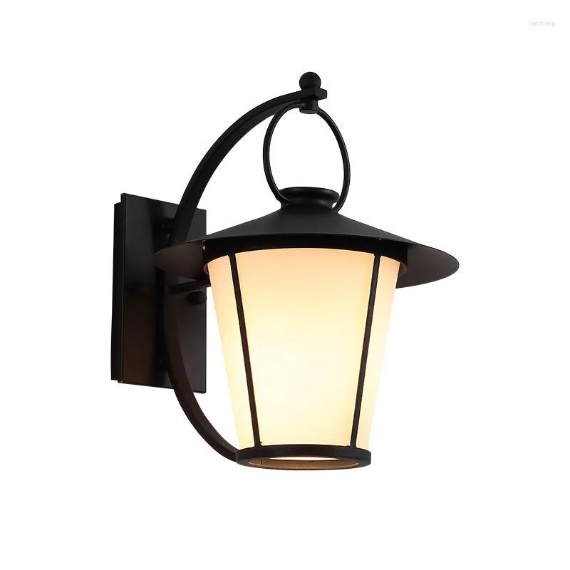 Wandlamp Vintage Smeedijzer Mat Zwart Geschilderd Outdoor Waterdicht E27 LED Licht Met Melkwitte Glazen Kap Binnenplaats