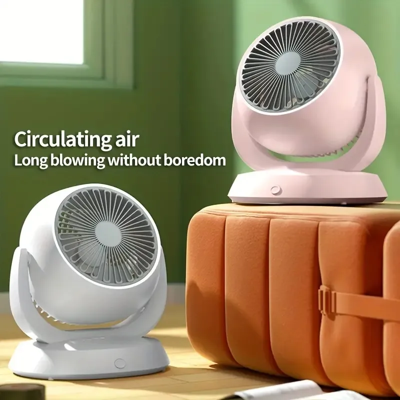 Un nouveau ventilateur de circulation de bureau innovant Bureau à domicile Double usage Vitesse du vent à trois vitesses Ventilateur réglable à 210 ° USB Type-c Interface à prise directe Ventilateur portable