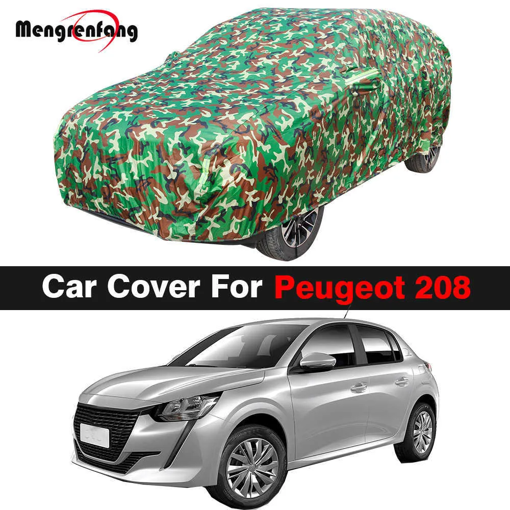 Covers Volledige Camouflage Auto Waterdicht Auto Outdoor Zonnescherm Antiuv Regen Sneeuw Slip Cover Voor Peugeot 208 20122022HKD230628