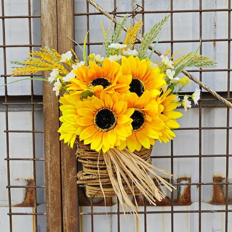 Dekorativa blommor solros kransar för ytterdörren höst kransar bondgård höst hem dekor korgar tacksägelse halloween dekoration