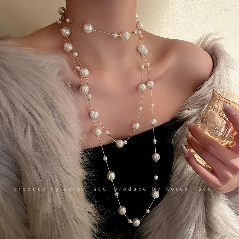 Choker Limax Super Fairy Long Pearl Necklace Trendy Temperament Court Style Niche Design Collebone Chain Delicate and Gentle Sweater C