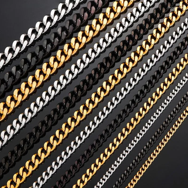 Catene 3,5 mm / 5 mm / 7 mm / 9 mm Spessore Acciaio inossidabile Collana a catena a maglie cubane per uomini Ragazzi Argento Oro Colore nero da 14 a 30 pollici