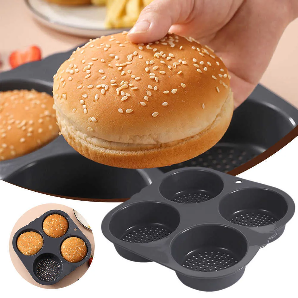 Nuovo Stampo per panini per hamburger in silicone Cottura per hamburger  Stampo per pane Stampo antiaderente Lavabile in lavastoviglie 4 cavità per