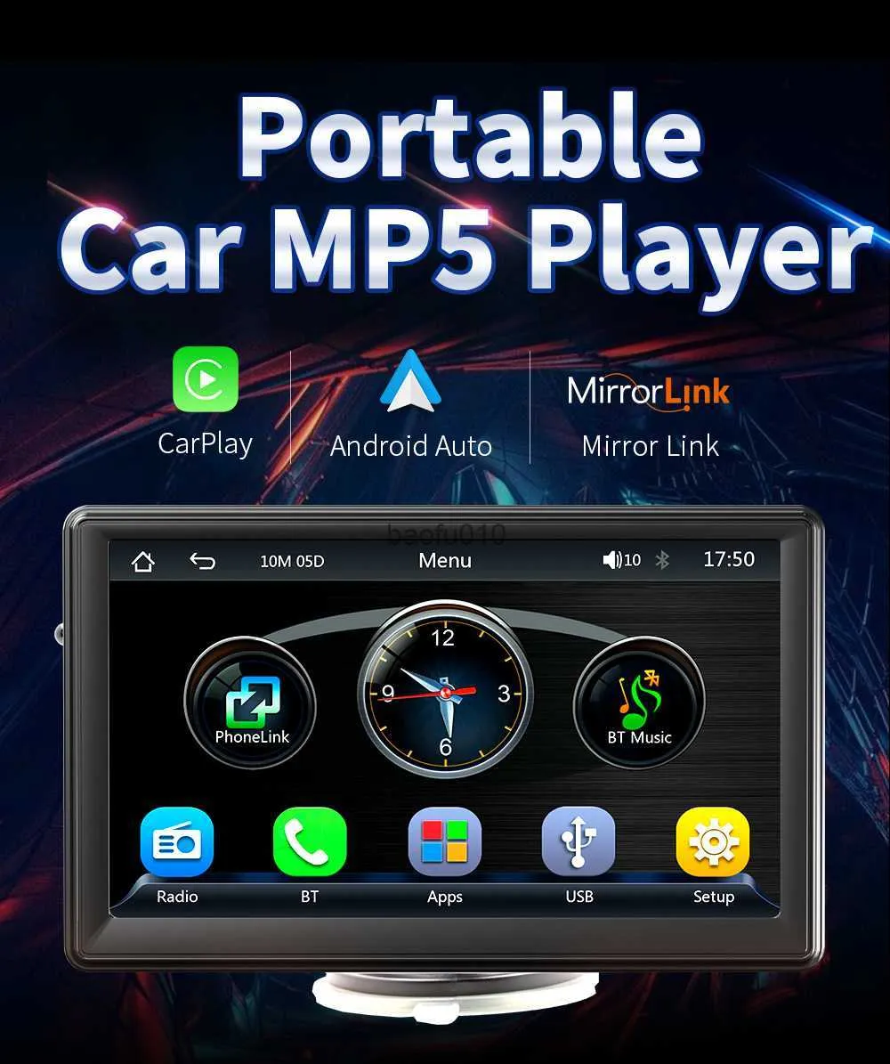 s 7-дюймовый автомобильный сенсорный экран Bluetooth Проводной и беспроводной AUTO CarPlay Screen Casting Дисплей SD-карта USB-накопитель Автомобильный мультимедийный плеер L230619