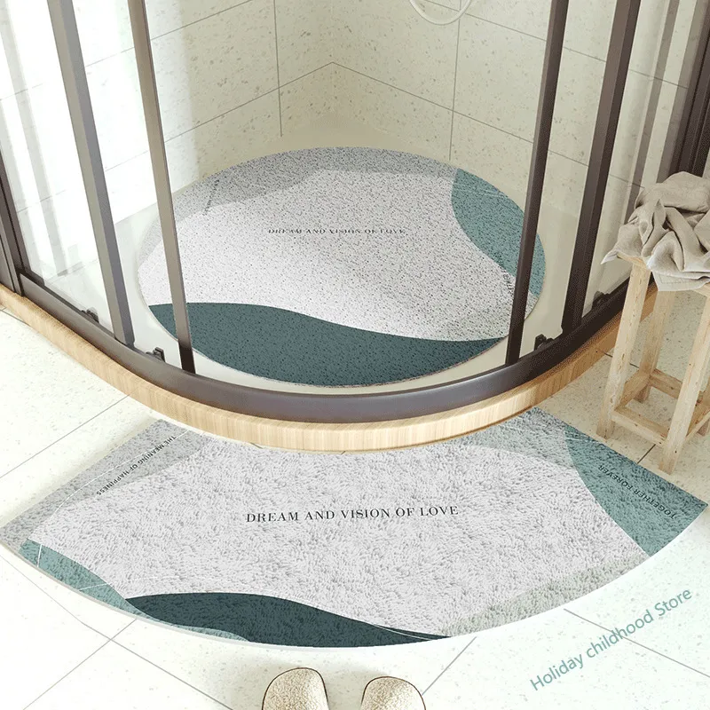 Carpet non-slip round bathroom mat absorbent shower room door mat children fan-shaped foot mat 230627