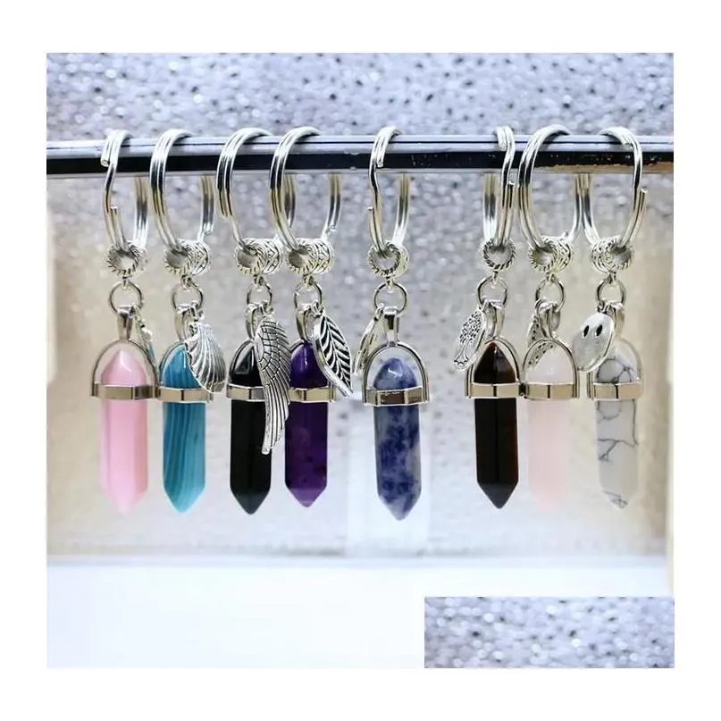 Nyckelringar Natural Stone Chains Keyring Fashion Holder Boho Jewelry Car Keychain 8 Stlye Colors for Men Women Drop Delivery Dhjst