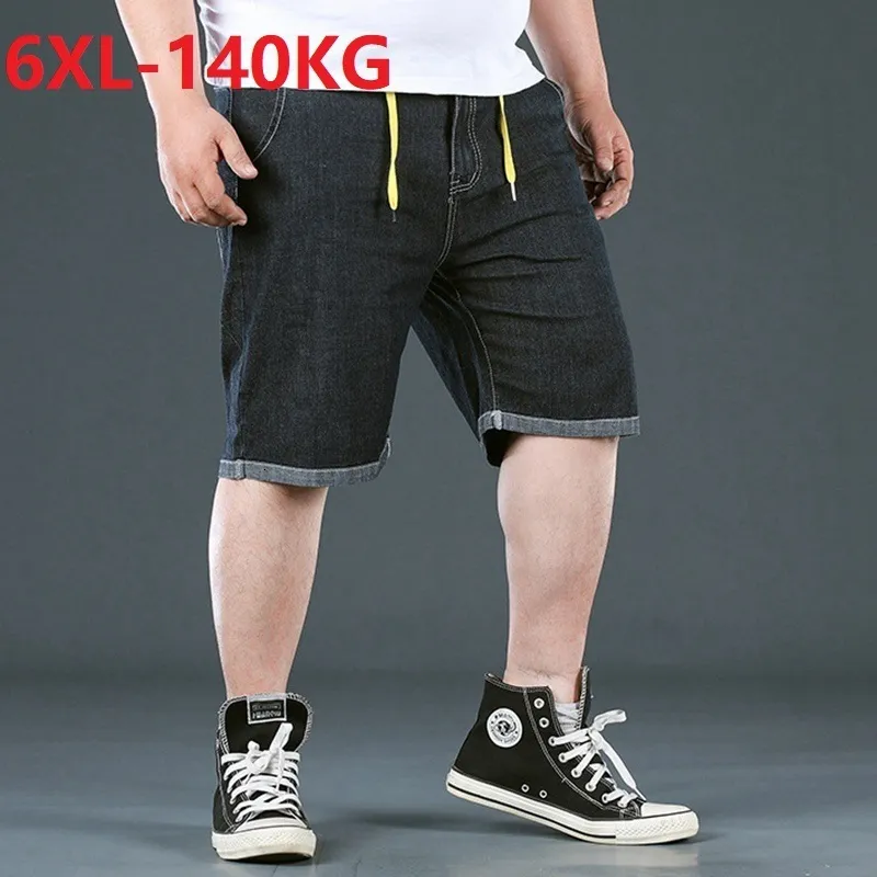 Męskie szorty Summer Men Bawełniane luźne dżinsy szorty plus rozmiar 6xl 5xl Big Elasticty High Street Elastic talia 230627