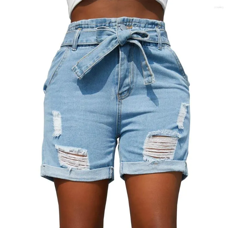 Kvinnors shorts mode sexiga kvinnor sommar streetwear kvinnliga rippade bottnar flickas båge bälte byxor lady's denim jean