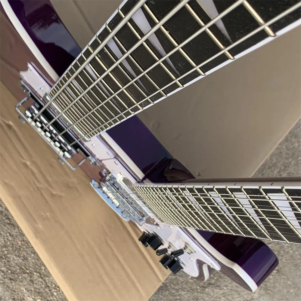 PEGS Factory Custom 12+4 Strings Body Purple Double Neck Bass Guitar, hardware cromado, forneça serviço personalizado