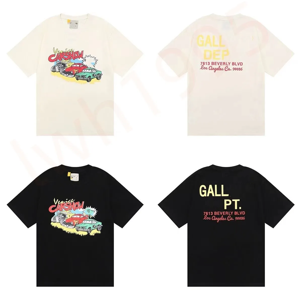 T-shirt de roupas Galleryes Depts Car Show manga impressa solta T-shirt Casual Vintage Hip Hop Tshirts