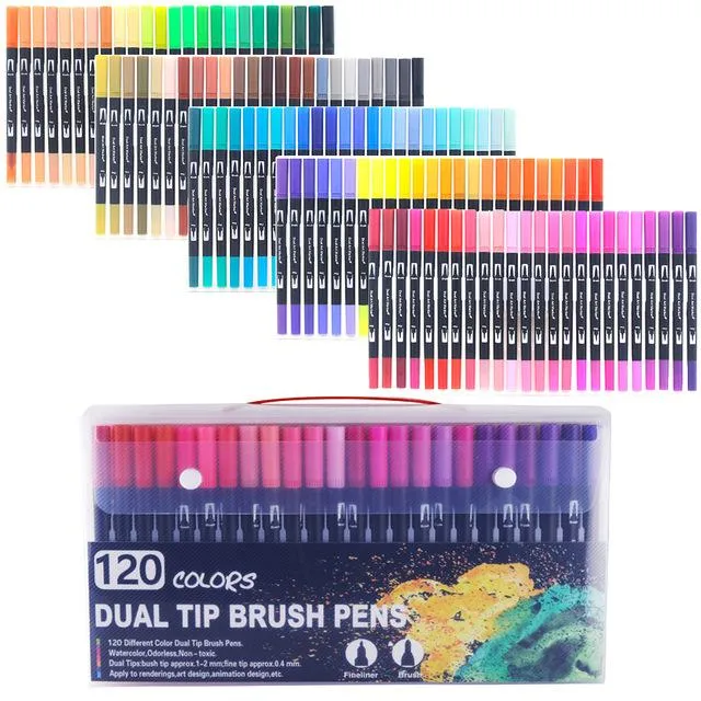 Markers Professionele Dual Tips Aquarel Brush Pen 48/60/72/100/120 Kleuren Art Markers Zachte borstel Pen Schets Manga Anime Tekening Marker