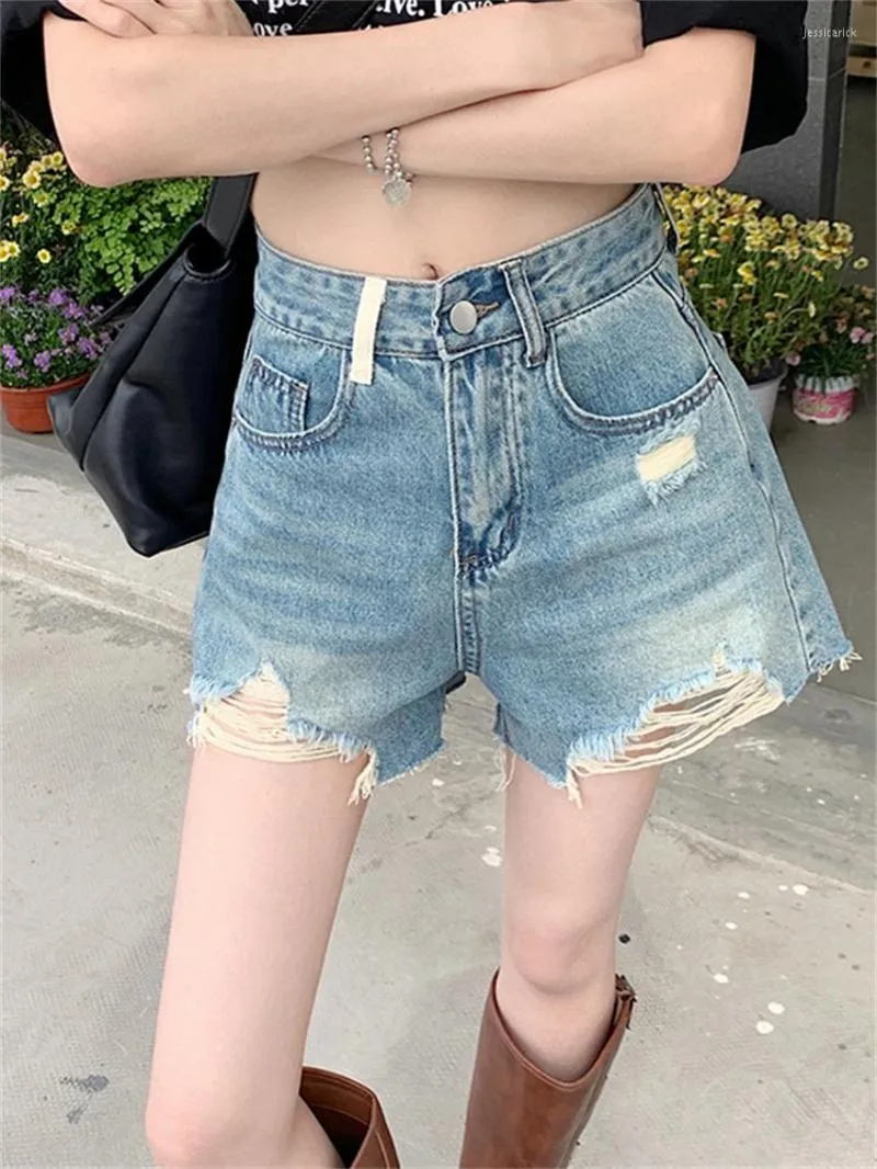 Frauen Shorts PLAMTEE Mädchen Frauen Loch Büro Dame Streetwear Mujer 2023 Vintage Denim Sommer Chic Breite Bein Slim Jeans Sexy