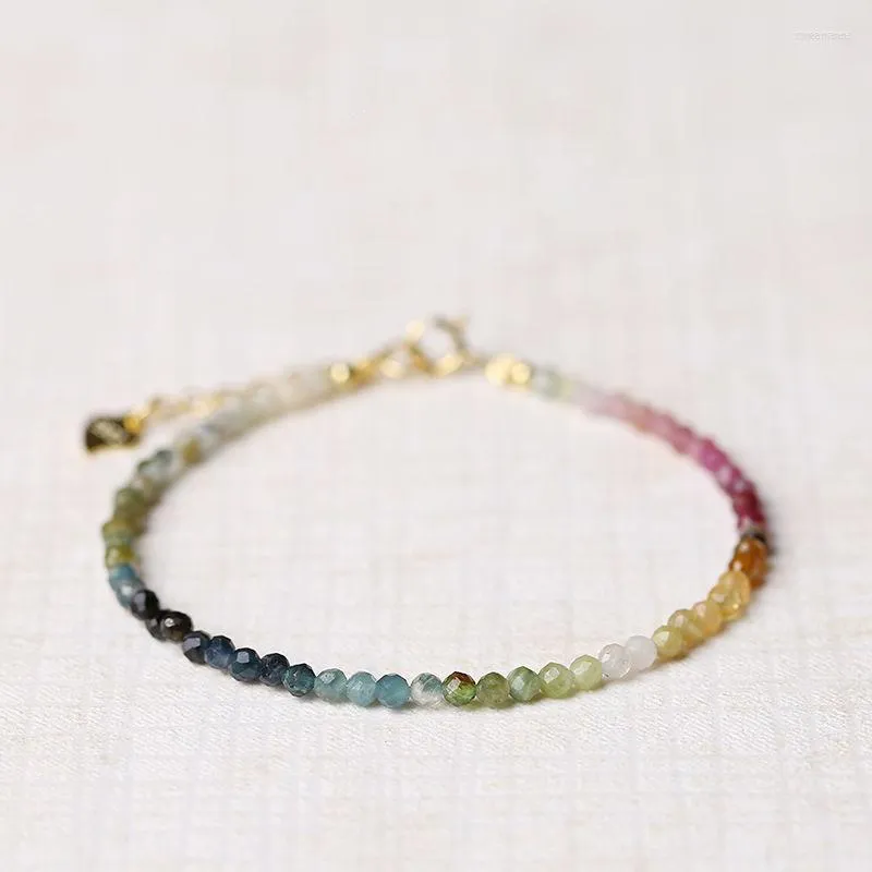 Strand Dainty Tiny Faceted Multicolor Tourmaline Crystal Peads Armband för kvinnor Delikat liten natursten stapling