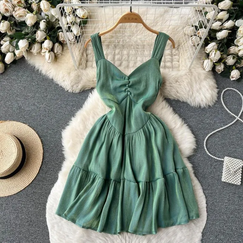 Casual Dresses Summer French Senior Sense Of Sweetness Waist-slimming Hundred With The First Love Ruffle Princess Camisole Dress