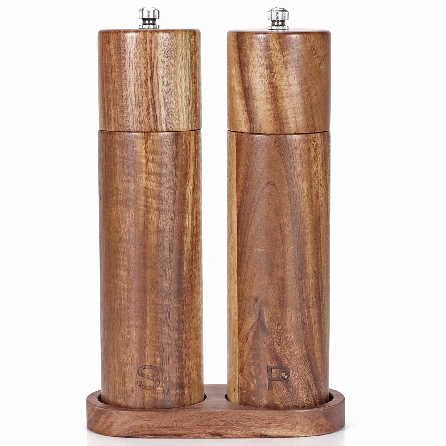 Acacia Wood & Acrylic Salt And Pepper Grinder Set - 8 Inch, Adjustable Ceramic Core, Manual Mills (2 Pack) - View #4