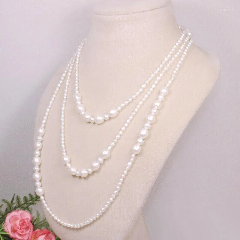 Chains Hand Knotted Elegant 3-4-8-9-10mm White Freshwater Pearl Necklace Long 127cm