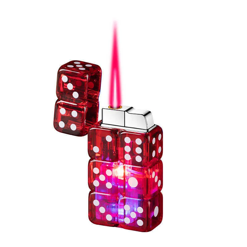 Briquet à Jet de flamme rouge coupe-vent, dés brillants transparents sans gaz Butane, torche gonflée, accessoires pour fumer, Gadgets M661