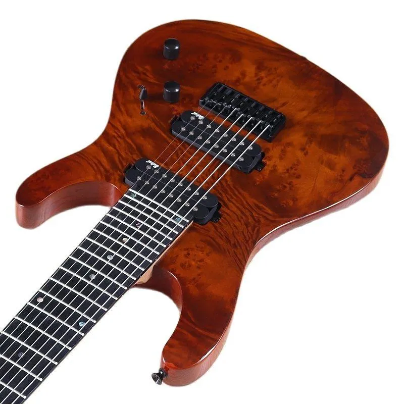 Pegs 24 FRETS ELEKTRİK GİTAR 8 STRING MÜZİK ANTERETLERİ 39 inç Ağaç Burl Cilt Üst Katı Okoume Ahşap Vücut Yeni Vücut