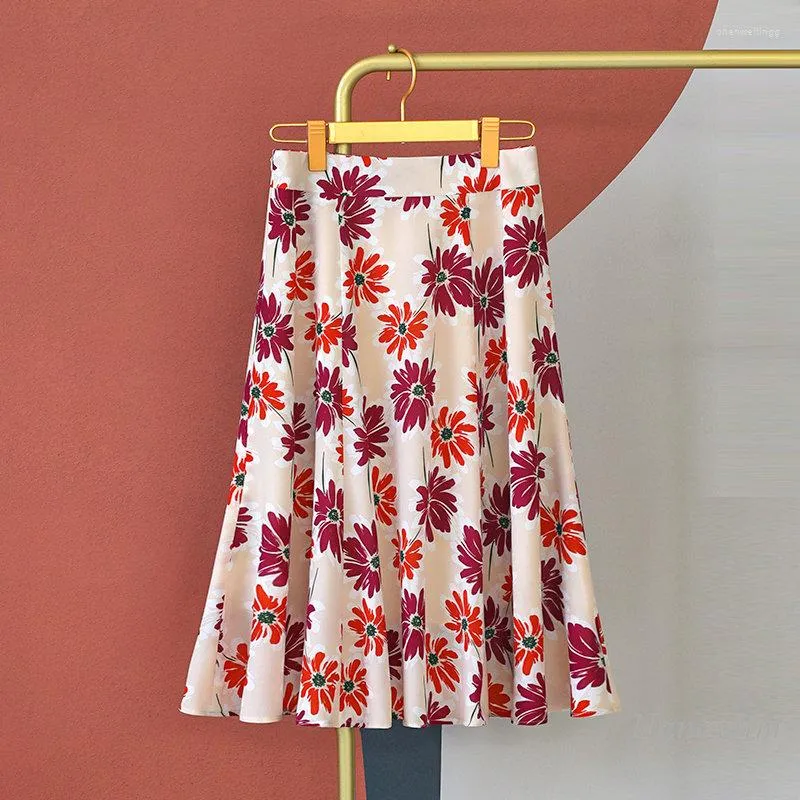 Saias Elegante Floral Chiffon Saia Feminina Verão Comprimento Midi 2023 Jovem Senhora Padrão Estampado Plissado Linha A Street