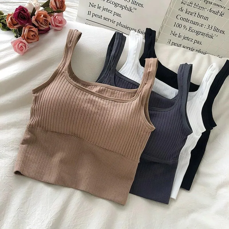 Women's Tanks Women Seamless Crop Top Underwear Sexy Bralette Solid Color Beauty Back No Steel Ring U-Shaped Camisole One-Piece Tube Tops
