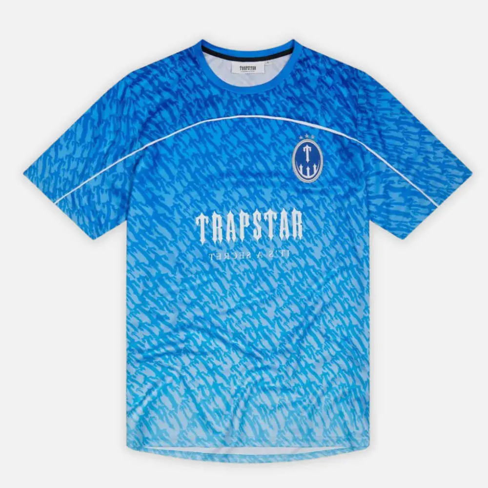 Azul Trapstar Monogram Football T Shirt Homens Mulheres Bordados T-shirt Número 22 Esportes Top Manga Curta Camisetas