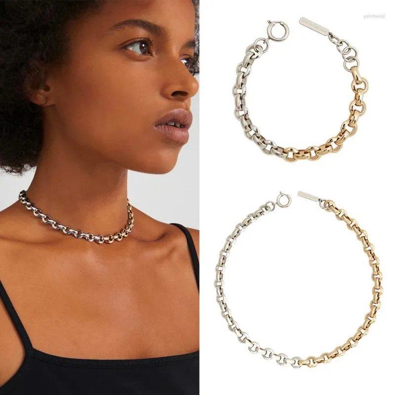 Choker Londany Necklace Gold and Silver Color Metallic Wind Chain Short Bracelet Set Memale CollarBone