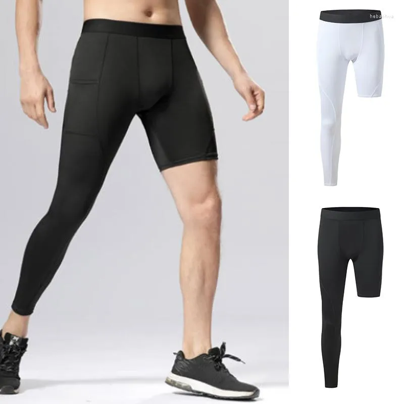 Mens One Leg Compression Running Pants Half With Pockets Stretchy Basketball  Base Layer Sport Trousers For Fitness Training From Hebaohua, $7.78