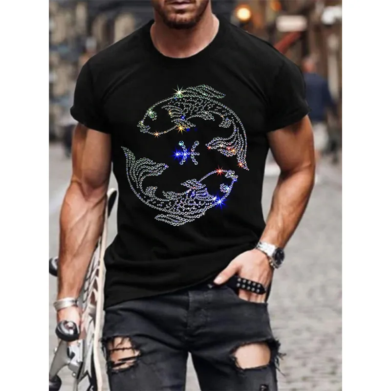 Męskie koszulki męskie modne diamenty T-shirty rybne Tree TEE TEE KRÓTKIE RĘCIE HIP HOP MEN