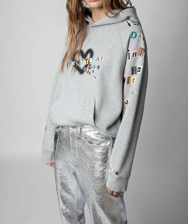 ZV Women designer Zadig Voltaire Hoodie Love Letter Printing Embroidery sweater Inner Zadig Fleece Hoodie sweater High Quality Wholesale