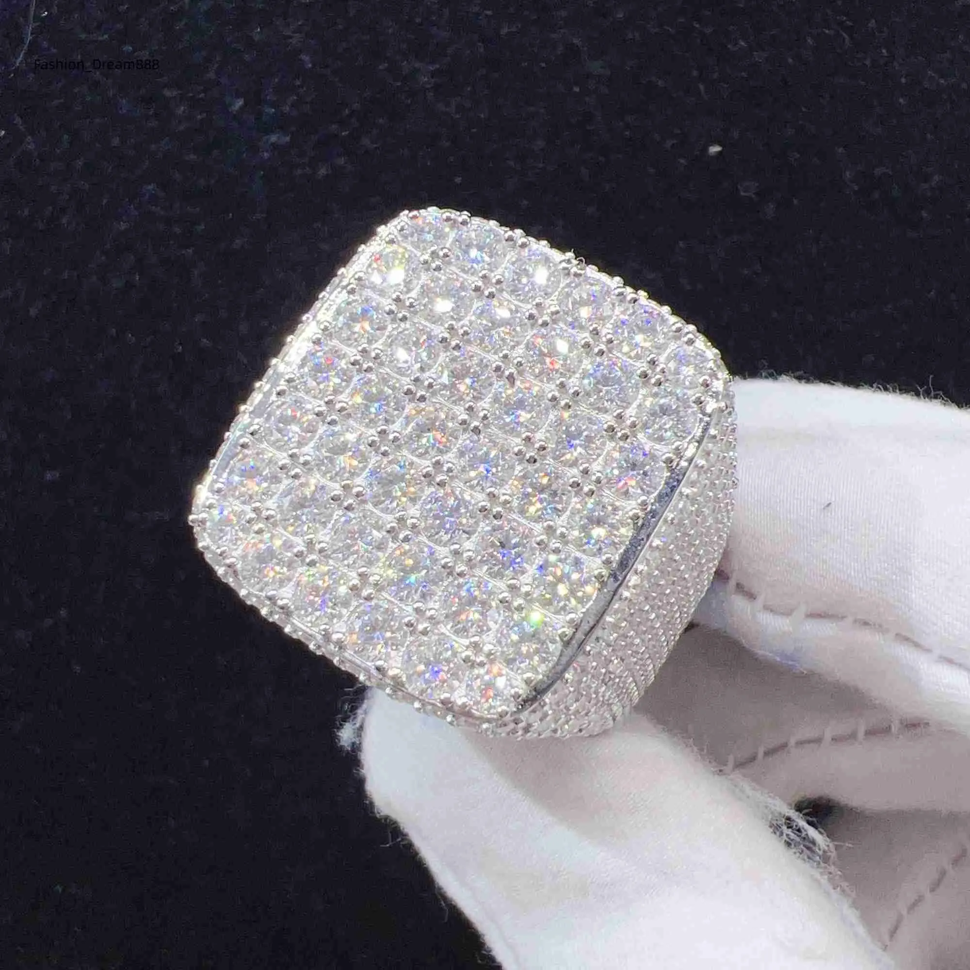 Fashion fine jewelry vvs moissanite iced out rings men gold plated sterling silver diamond hip hop ring