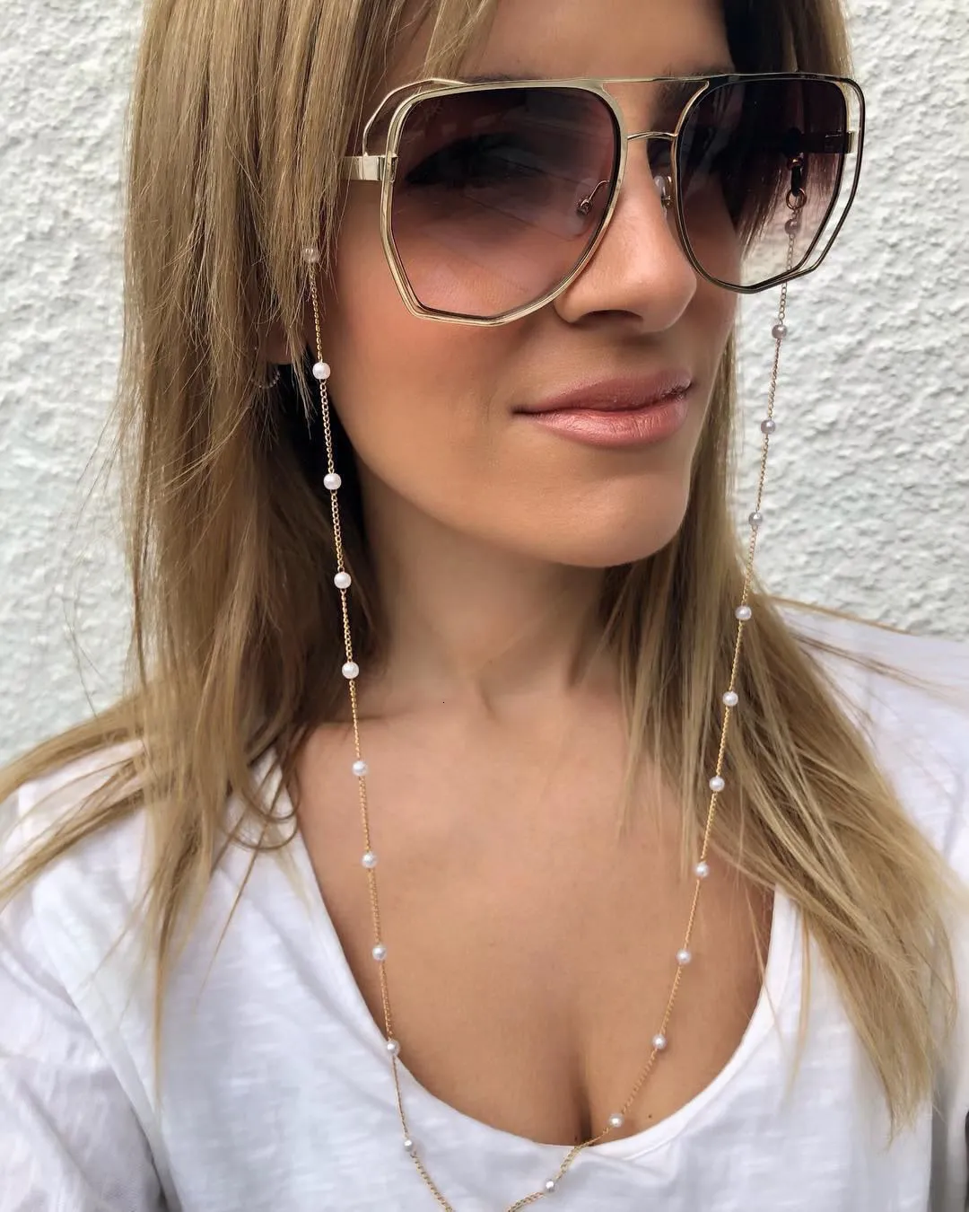 Lunettes Accessoires Chaîne De Lunettes Blanc En Plastique Perle Perle Coeur Charme Lunettes De Retenue Lunettes Titulaire Sangle Femmes Collier Cadeau 230628