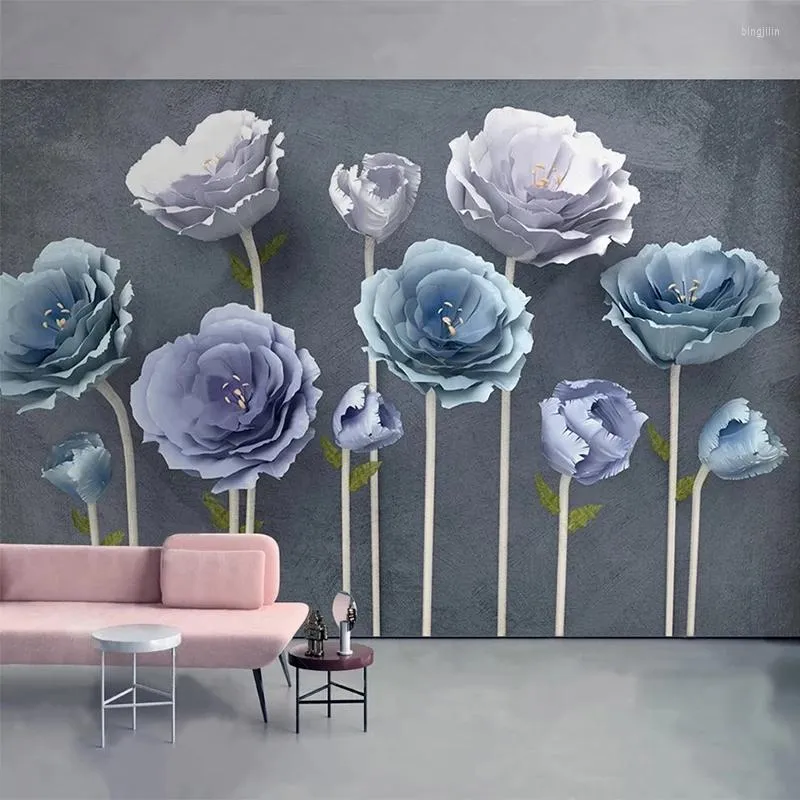 Fonds d'écran Personnalisé Mural Papier Peint 3D Stéréo Fleur Romantique Maison Peinture Salon TV Canapé Chambre Fond Décor