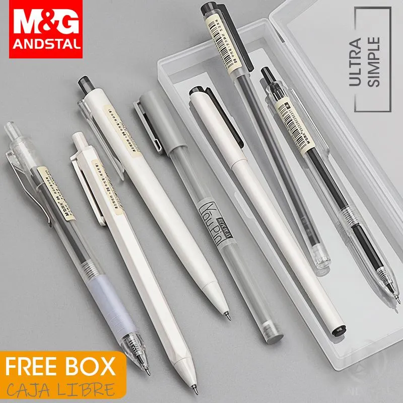 Pens M G 10/20pcs Ultra Simple Style Gel Pen Set 0.35 0.38 0.5mm Free Box Ink Black Gel Pens For Office School Japanese Gelpen