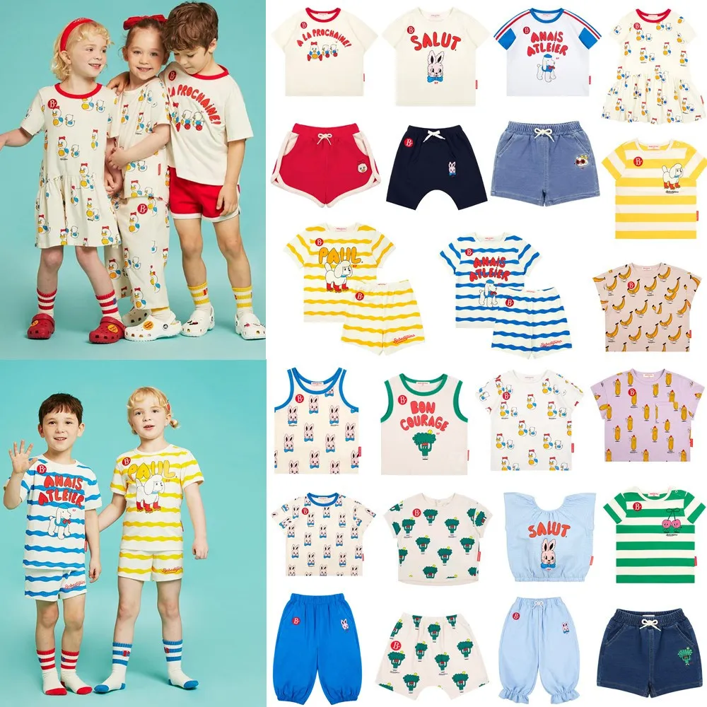 Ensembles de vêtements Bebe coréen bébé à manches courtes t-shirt mignon enfants Jersey pantalon court été fille robe enfant garçon rayure ensemble tissu t-shirt 230628