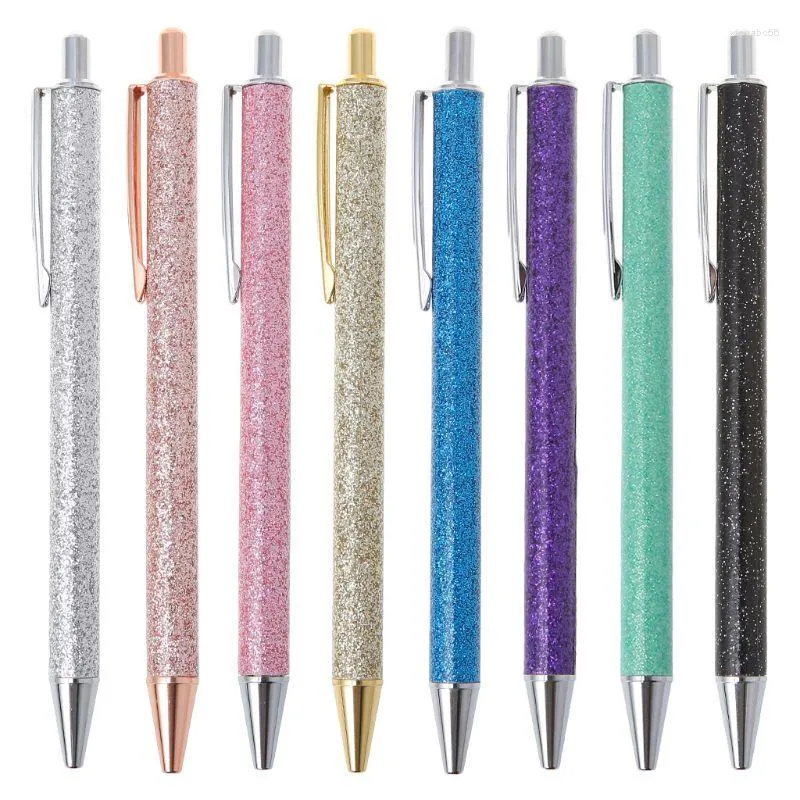 Stylo à bille en métal de luxe Bling 1.0mm Glitter Oil Flow Pens Fournitures de bureau Sch