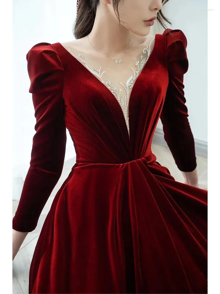 Burgundy Velvet Long A-line Wedding Dress for Women with Sleeve and Backless Design in Polyester Velour from Dhgate Ethnic Clothing - price 151.69 Burgundy Velvet Long A-line Wedding Dress for Women with Sleeve and Backless Design in Polyester Velour from Dhgate Ethnic Clothing - price 151.69