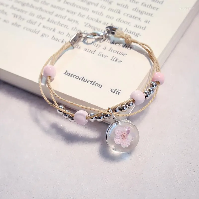 Bangle 2023 Selling Item High Quality Schoolgirl Fashion And Cute Pink Peach Glass Bead Rad Rope Bracelet