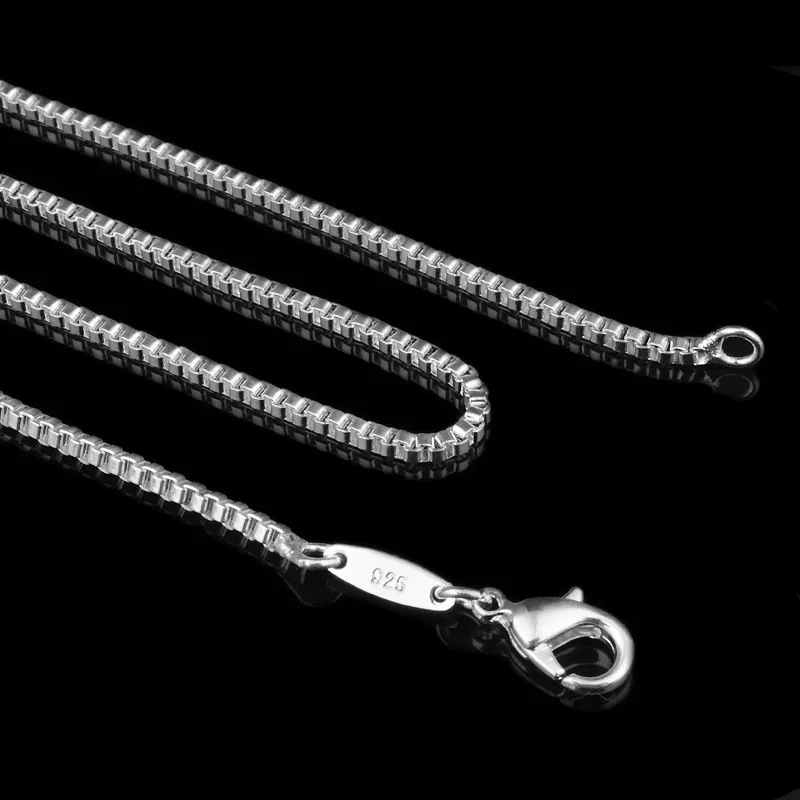 1.4mm 925 Stamped Box Chain Necklace Sterling Silver Necklace for Men Women Fashion Lobster Clasp Chain fit Jewelry Making 16 18-24 Inches