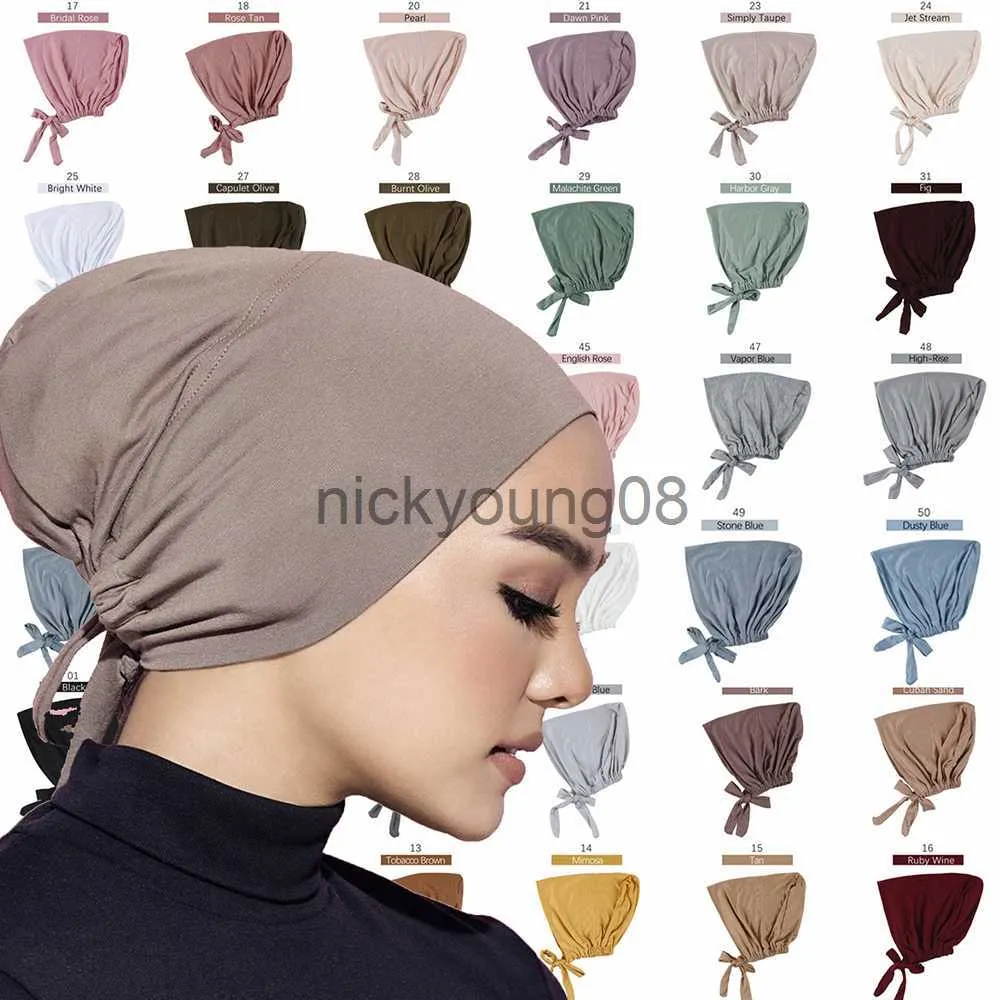 Bandanas de algodão macio modal sob o boné hijab interno faixas elásticas muçulmanas ataduras femininas cachecol touca turbante islâmica faixa de cabeça ajustável x0628