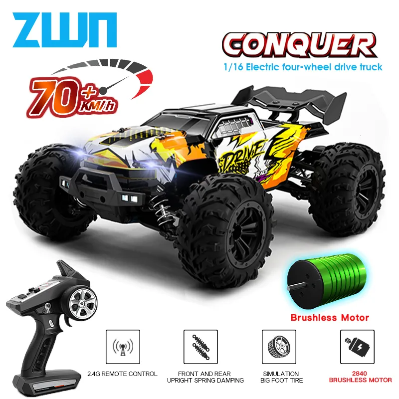 Elektrische/RC-auto ZWN 1 16 70 KM/H of 50 KM/H 4WD RC-auto met LED-afstandsbediening High Speed Drift Monster Truck for Kids vs Wltoys 144001 Speelgoed 230628