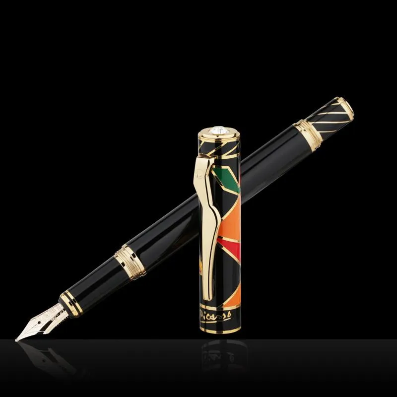 Pennor Pimio Picasso Fountain Pen 10K Gold NiB Highend Business Office Gift Box Art PS80 Skruvmössa Fashion Casual Fountain Pens