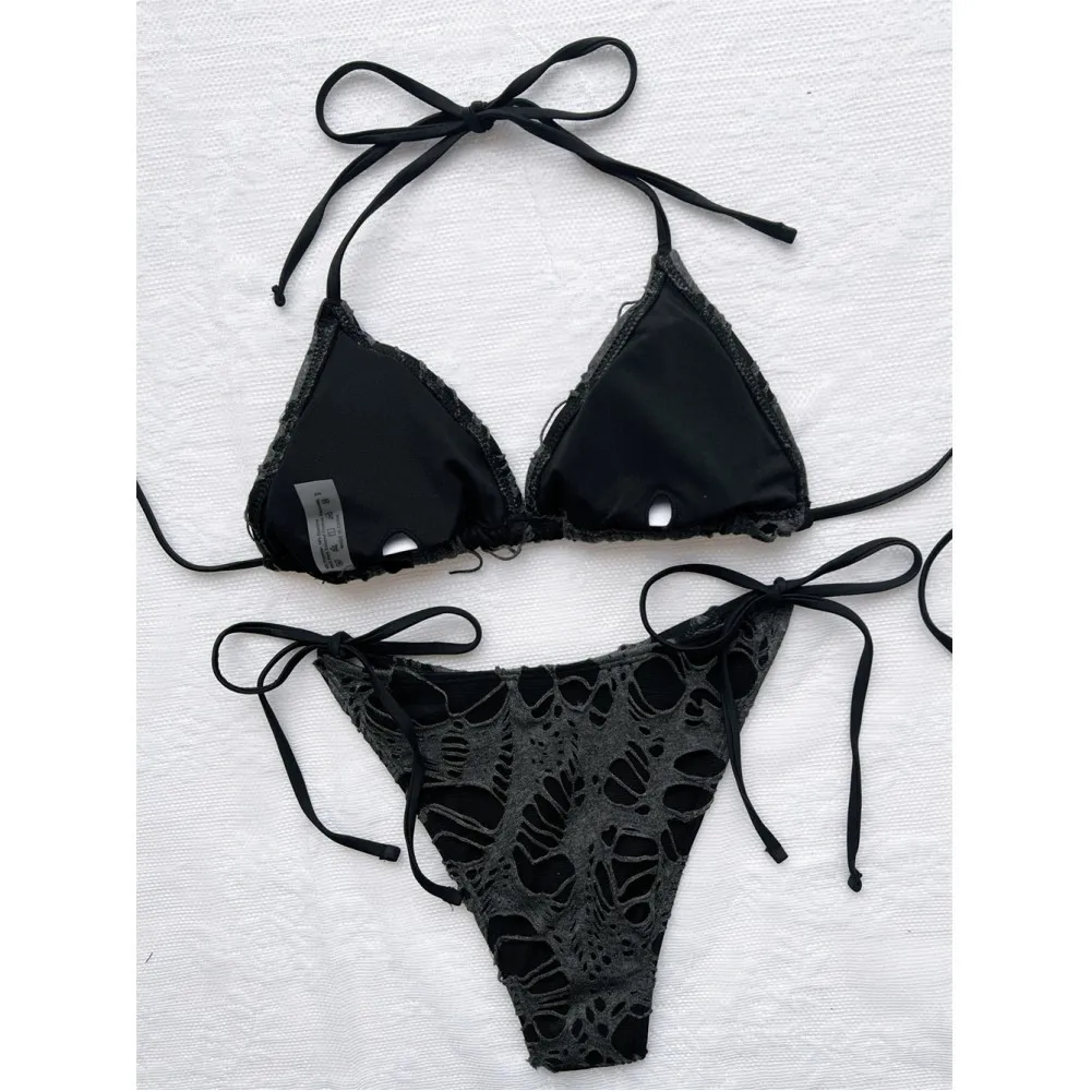 Gothic Grunge Thong Swimsuits For Men And Women Distressed Micro