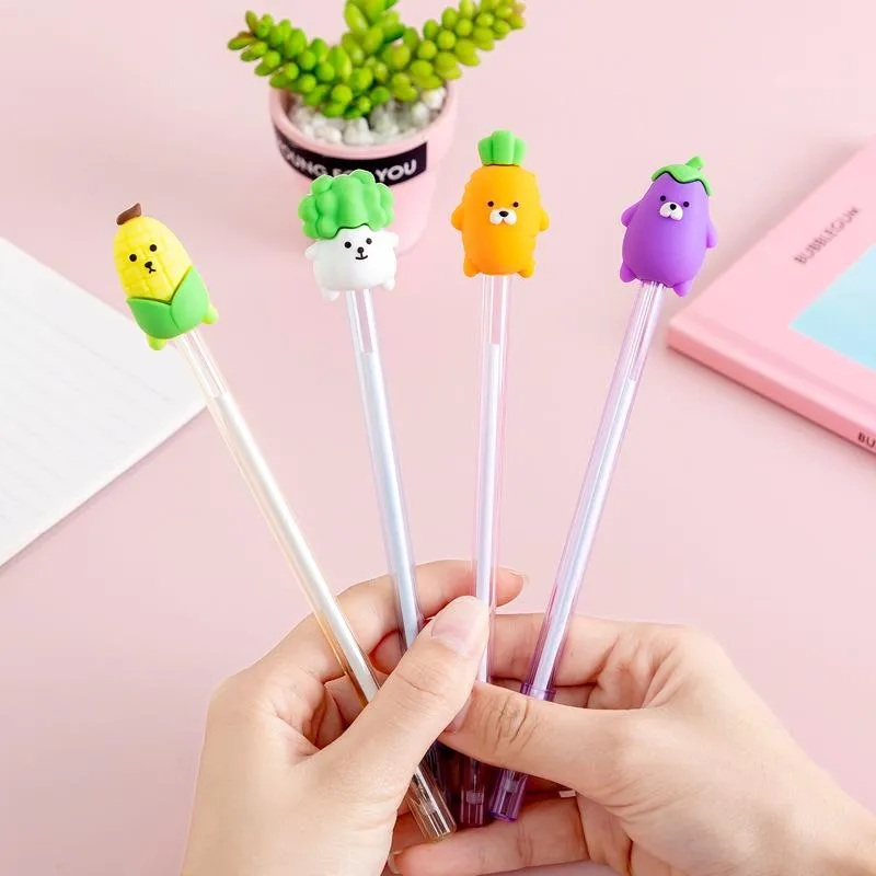 Stifte 24pcs/Bulk kreative Cartoon niedliche Stifte Gemüse Auberginen Kinder Schreibwarenladen Kawaii Pen Gel Lustige Schule Sache Kawai Item Kit Kit