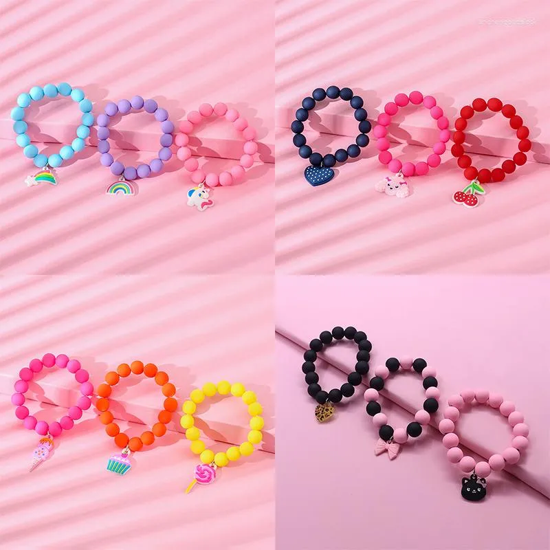 Kawaii Stretch Acrylic Candy Color Beaded Silicone Charm Bracelets