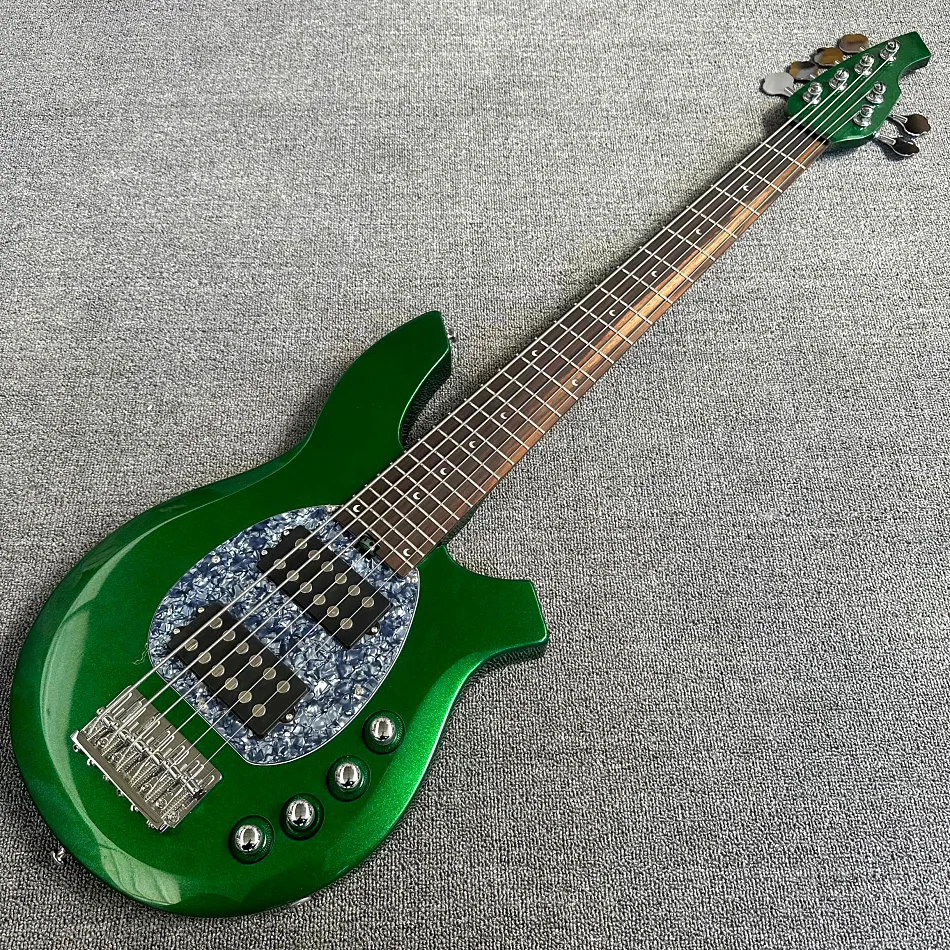 Anpassad butik, bas Green Silver Pink Six-String Electric Guitar, Maple Fingerboard, Chrome Accessories, GRATIS frakt