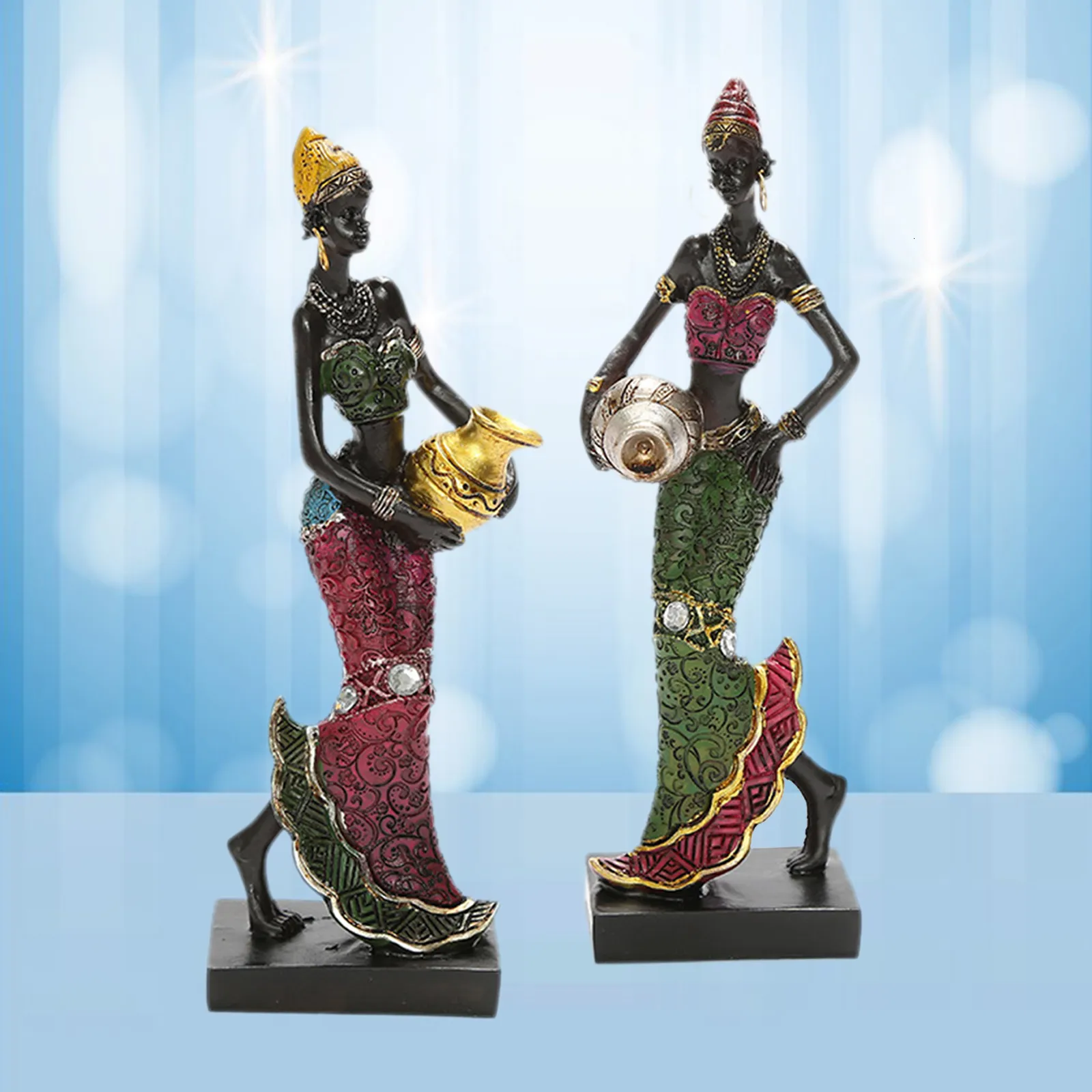 African Figurine Women Figure Tribal Lady Statue Sculpture Collectible Art Piece African Decoration For Home Office TV Cabinet