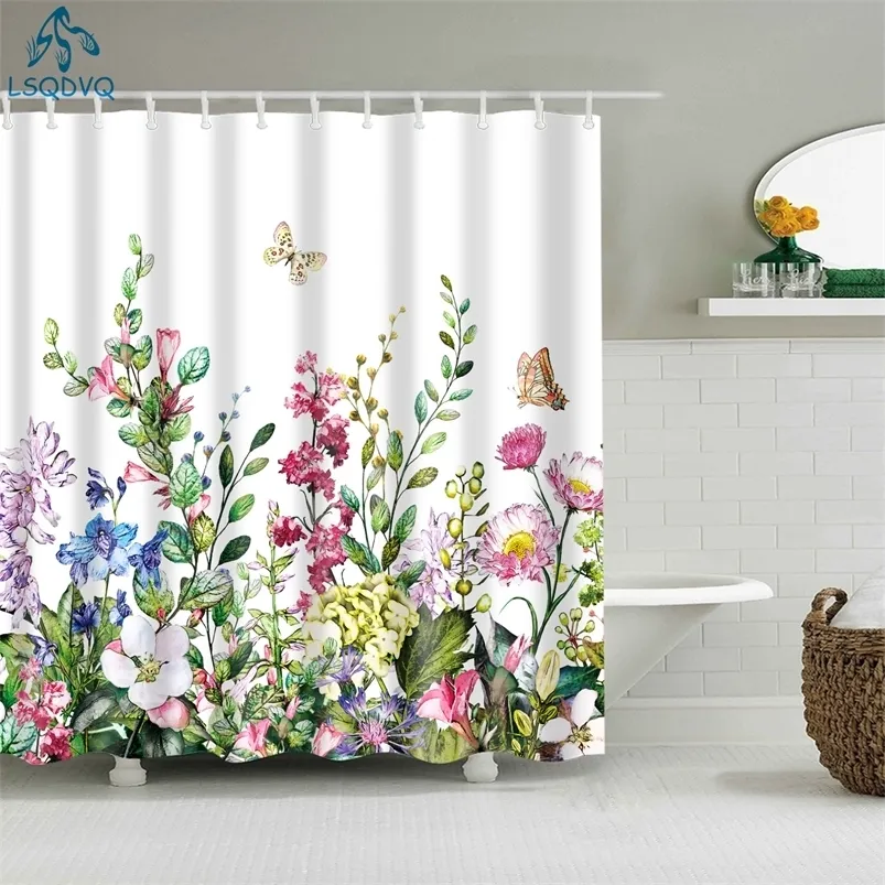 Shower Curtains Flower Dandelion Red Rose Small Fresh Shower Curtains Bathroom Curtain Frabic Waterproof Polyester Bathroom Curtain with Hooks 230627