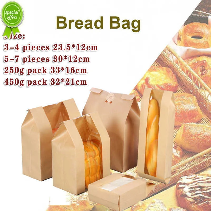 Nya 5st Kraft Paper Bread Packaging Bag Baking Square Bottom Pakar Toast Package Matförvaringspåsar för sandgodis kex